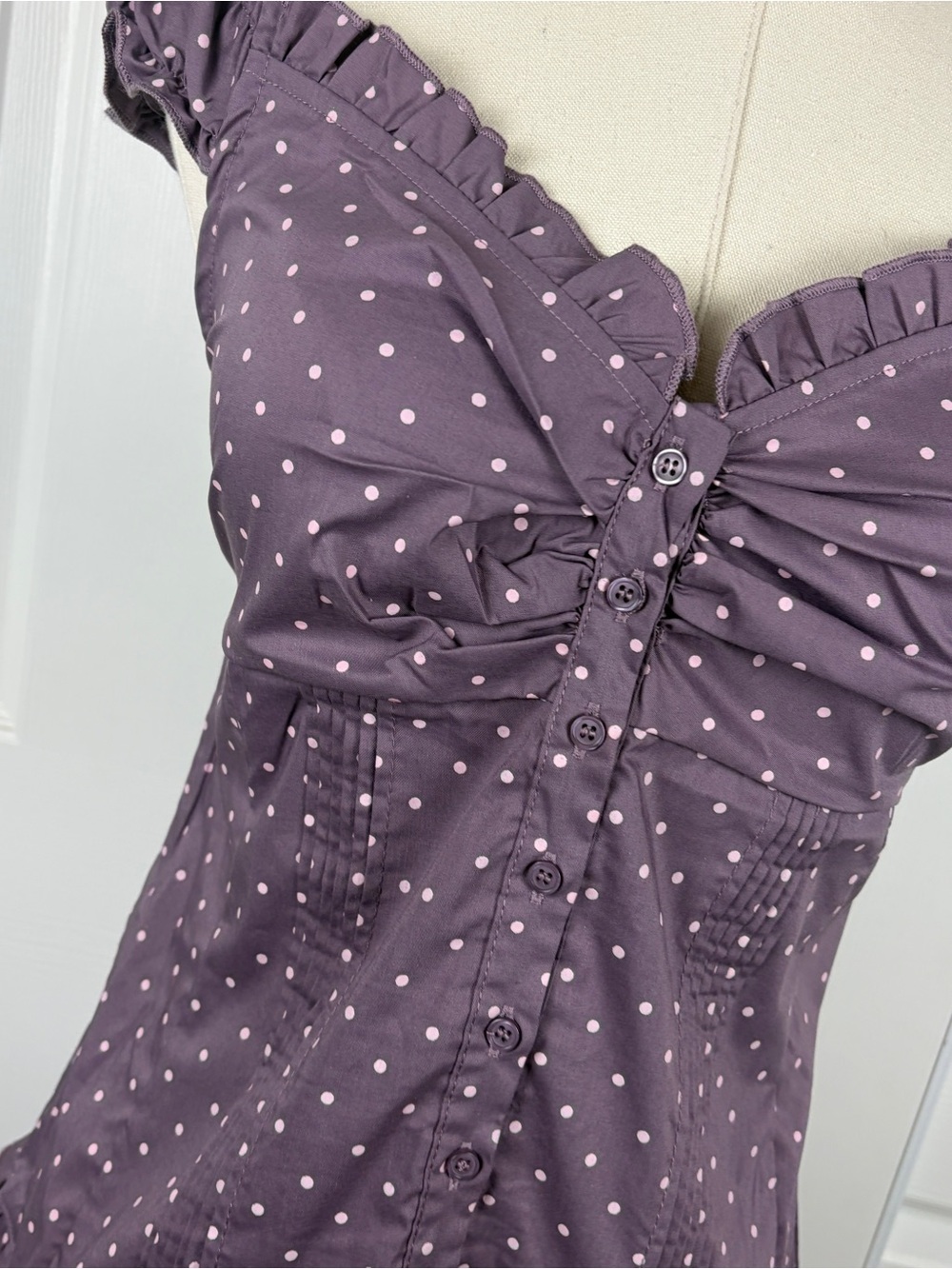 Romeo Romeo Purple Polka Dot Ruffled Button-Front Top - Picture 2 of 4